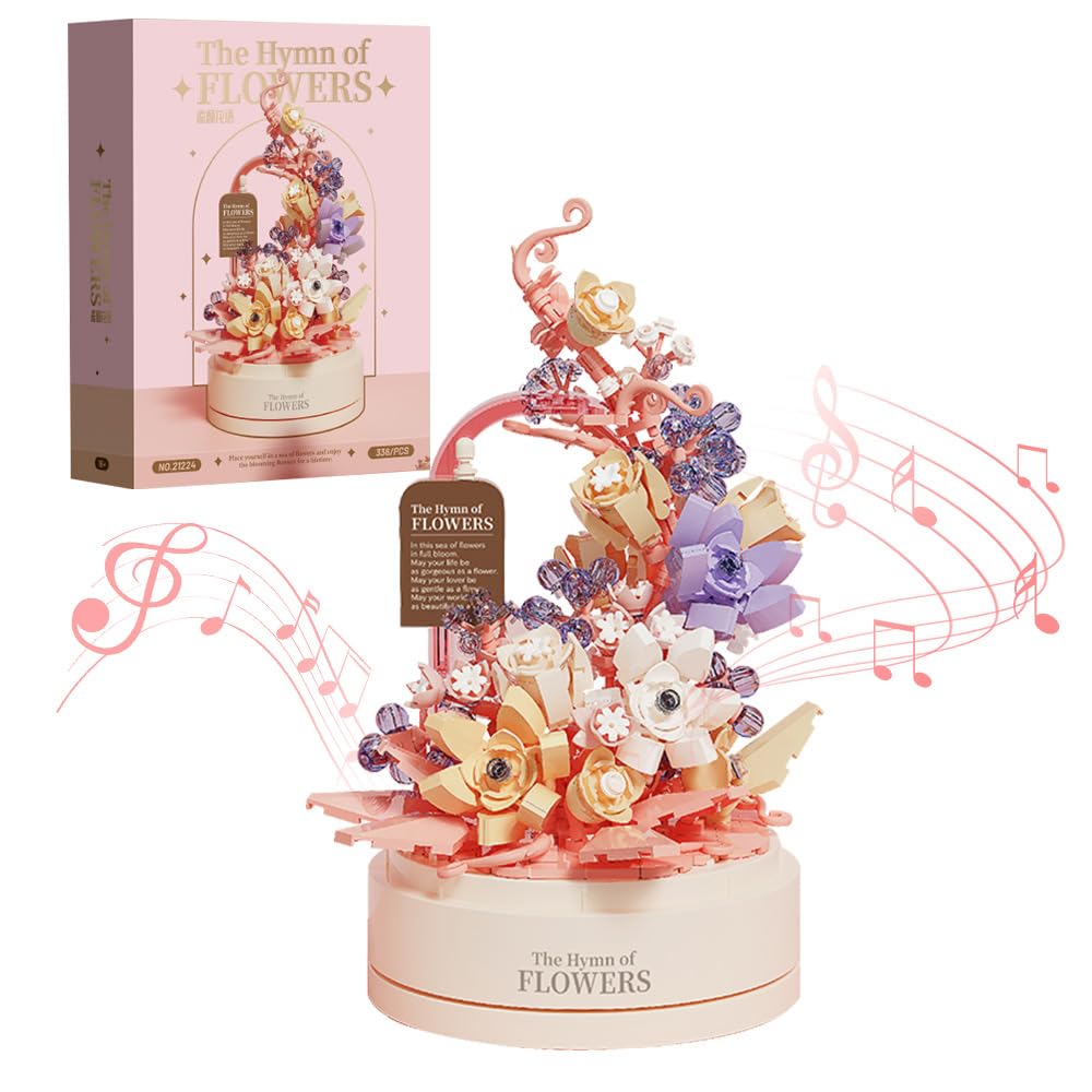 Flower Building Set with Music Box Base & LED, Ideal Floral